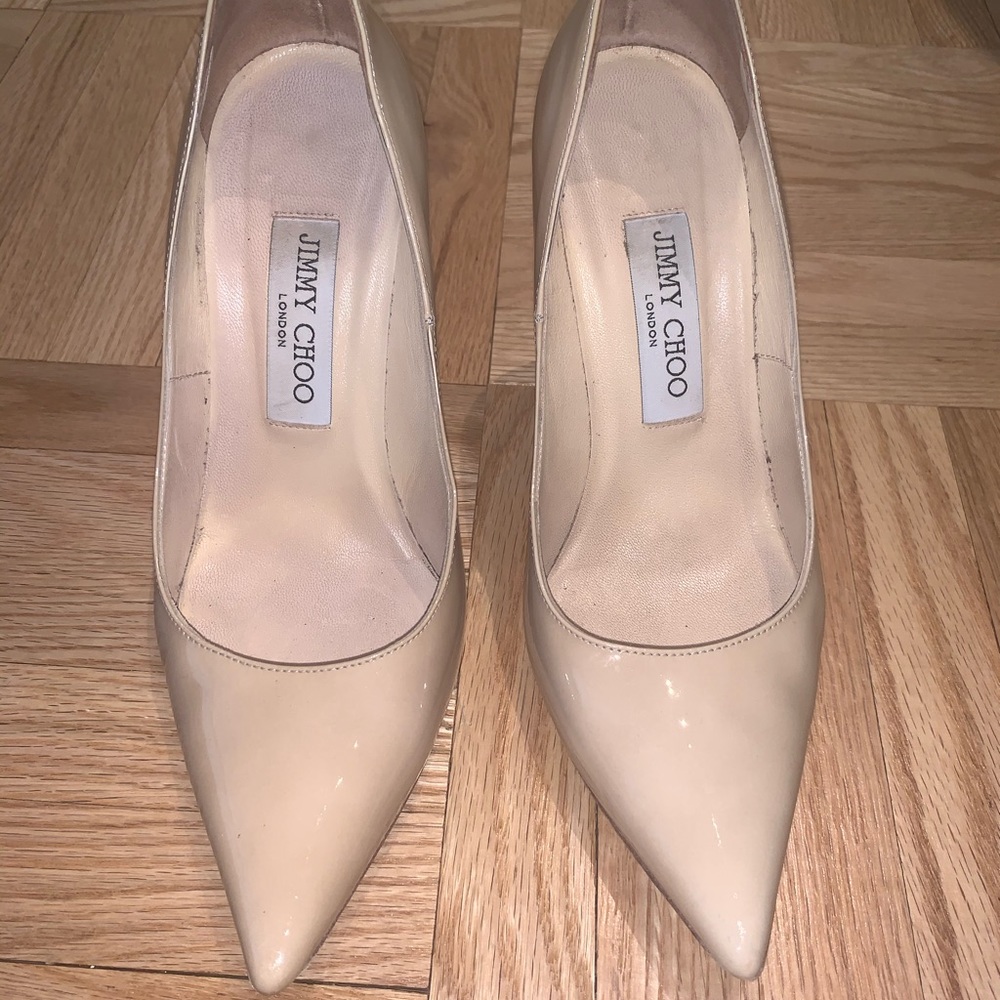 Jimmy Choo 100 MM Abel Nude Patent Heels